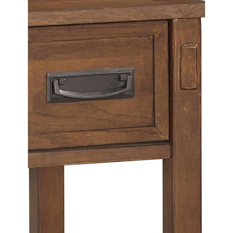 Table d'appoint avec 1 tiroir et étagère inférieure ouverte, marron
