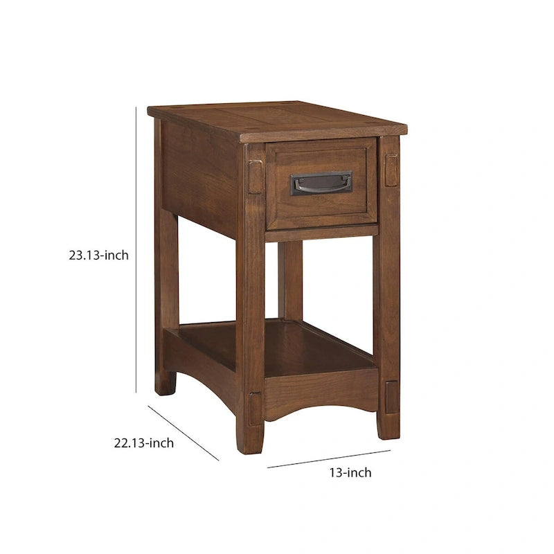 Table d'appoint avec 1 tiroir et étagère inférieure ouverte, marron
