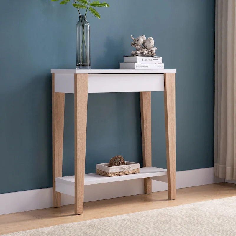 Console moderne bicolore à deux étagères - blanc et beige