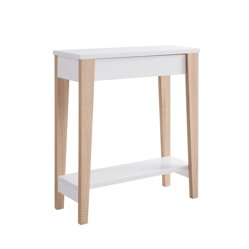 Console moderne bicolore à deux étagères - blanc et beige
