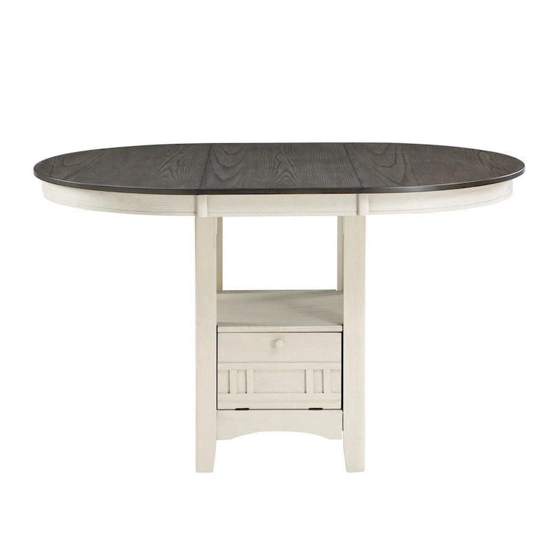Table à hauteur de comptoir extensible de 42 à 60 pouces, blanc antique et marron