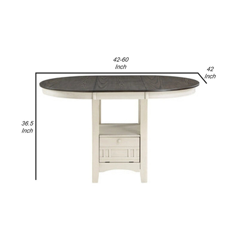 Table à hauteur de comptoir extensible de 42 à 60 pouces, blanc antique et marron