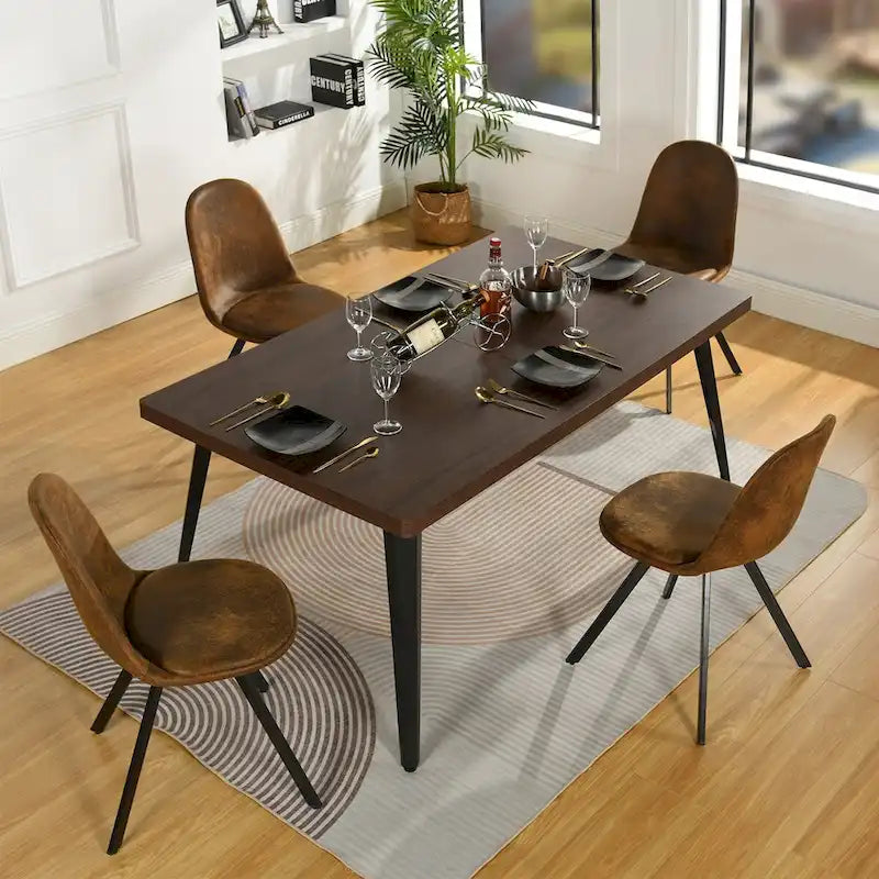 Table à manger rectangulaire de 160 cm pour 4 à 6 personnes avec plateau en bois et pieds en métal
