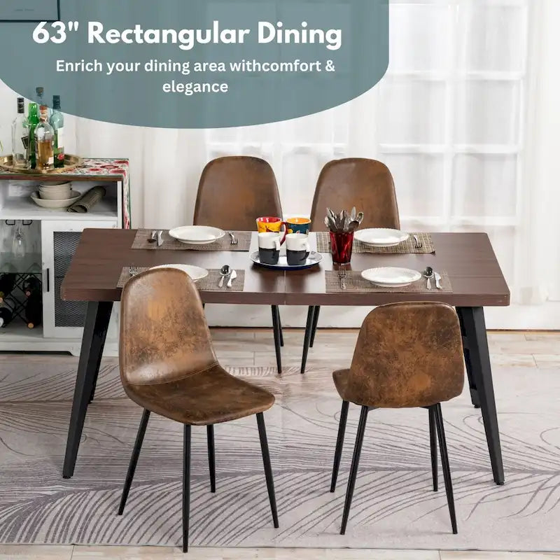Table à manger rectangulaire de 160 cm pour 4 à 6 personnes avec plateau en bois et pieds en métal