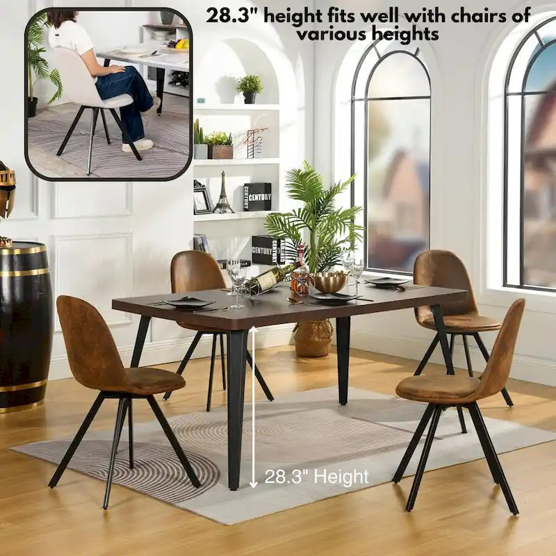 Table à manger rectangulaire de 160 cm pour 4 à 6 personnes avec plateau en bois et pieds en métal