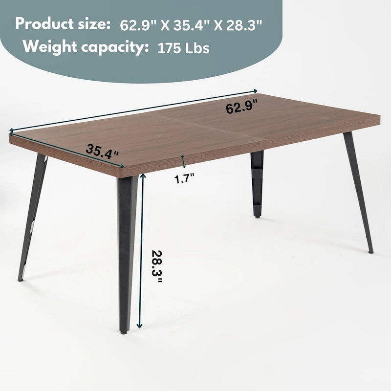 Table à manger rectangulaire de 160 cm pour 4 à 6 personnes avec plateau en bois et pieds en métal