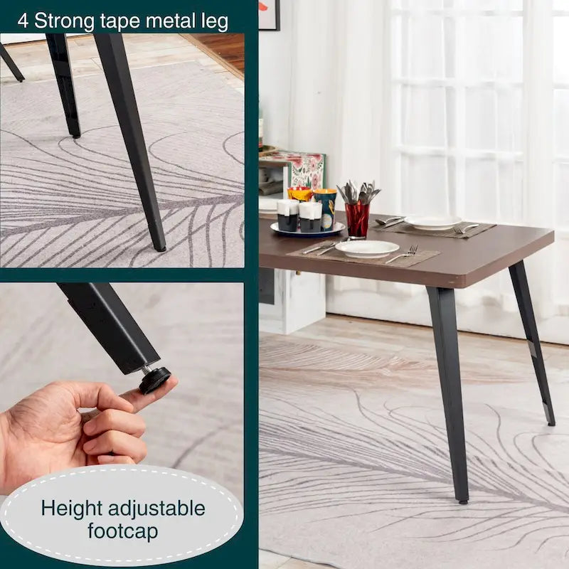 Table à manger rectangulaire de 160 cm pour 4 à 6 personnes avec plateau en bois et pieds en métal