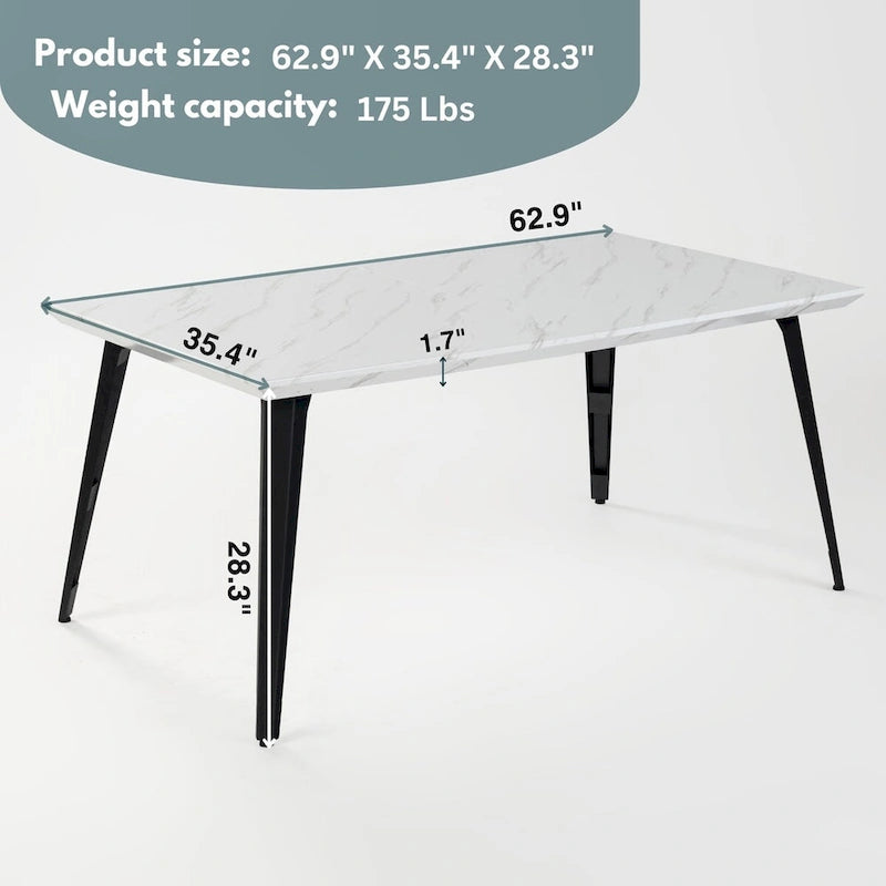 Table à manger rectangulaire de 160 cm pour 4 à 6 personnes avec plateau en bois et pieds en métal