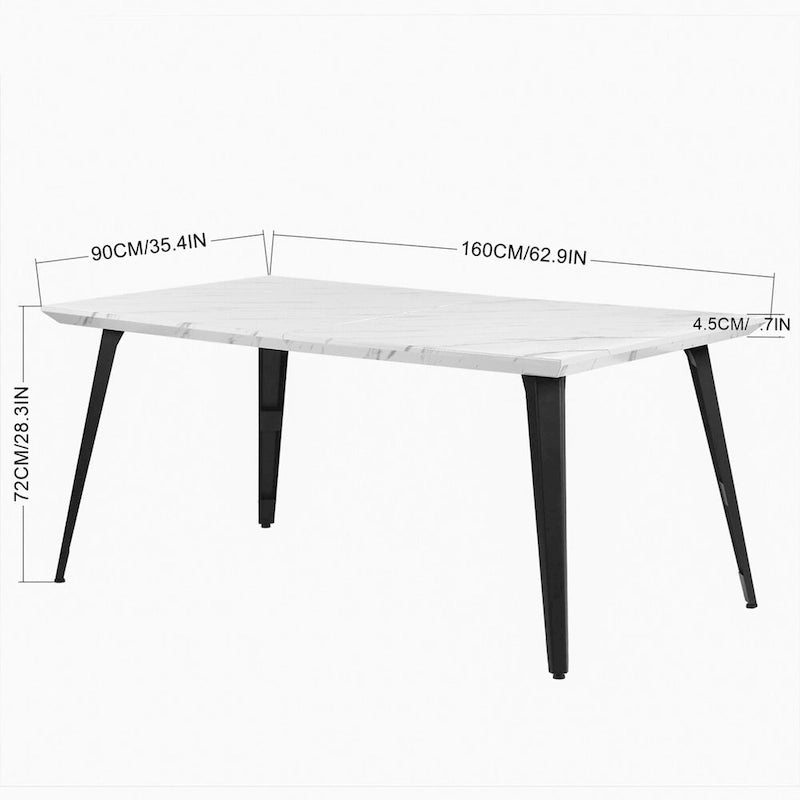Table à manger rectangulaire de 160 cm pour 4 à 6 personnes avec plateau en bois et pieds en métal