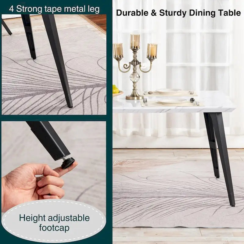 Table à manger rectangulaire de 160 cm pour 4 à 6 personnes avec plateau en bois et pieds en métal