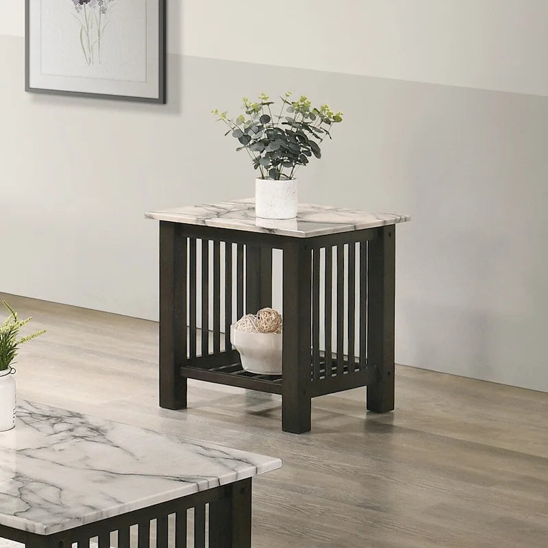 Table d'appoint à plateau en faux marbre noir noyer antique
