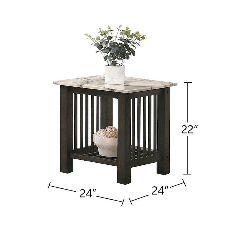 Table d'appoint à plateau en faux marbre noir noyer antique
