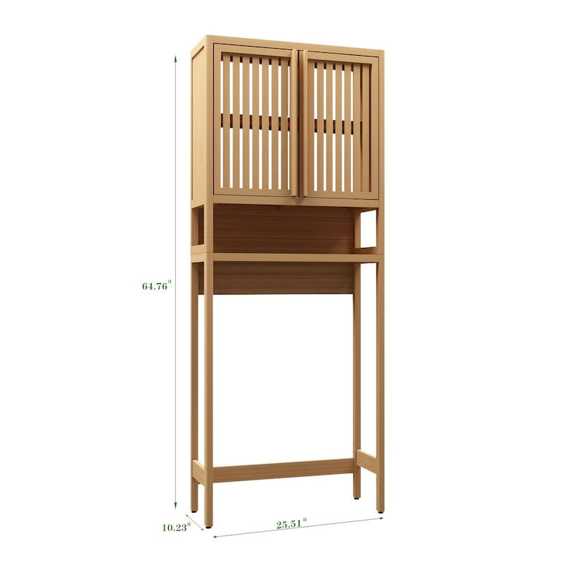 Meuble de rangement pour toilettes en bambou avec étagère et portes doubles