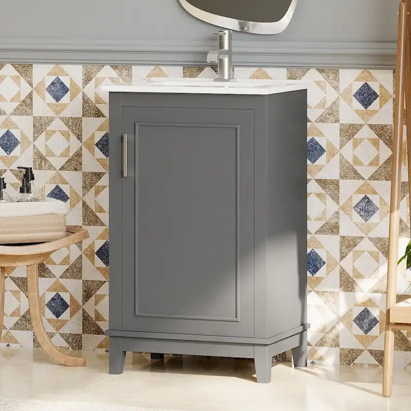 Meuble-lavabo moderne de 20 pouces pour petite salle de bain avec vasque en céramique