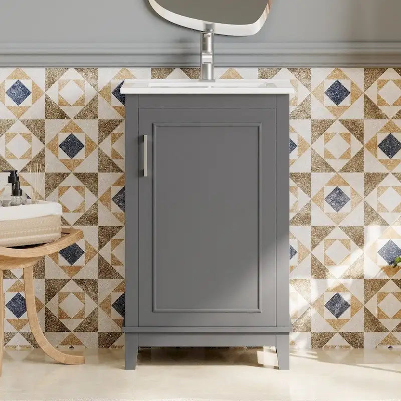 Meuble-lavabo moderne de 20 pouces pour petite salle de bain avec vasque en céramique