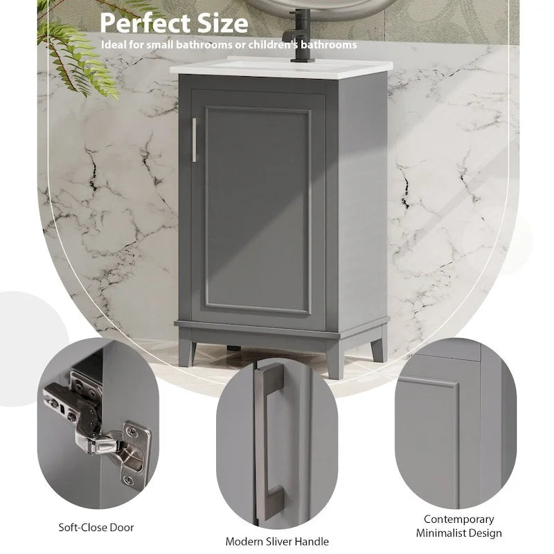 Meuble-lavabo moderne de 20 pouces pour petite salle de bain avec vasque en céramique
