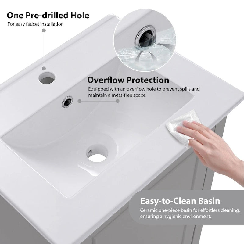 Meuble-lavabo moderne de 20 pouces pour petite salle de bain avec vasque en céramique