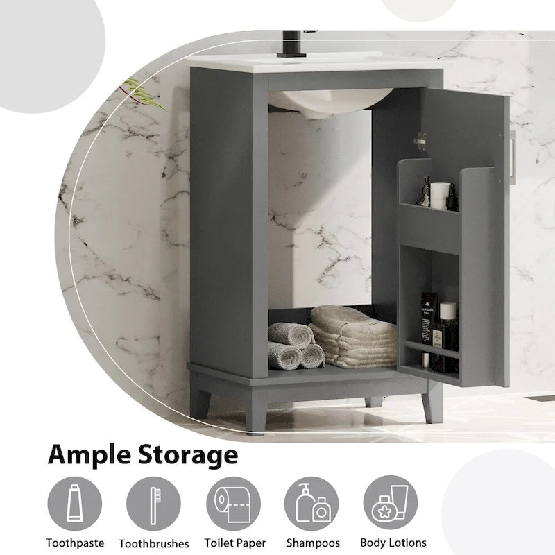 Meuble-lavabo moderne de 20 pouces pour petite salle de bain avec vasque en céramique