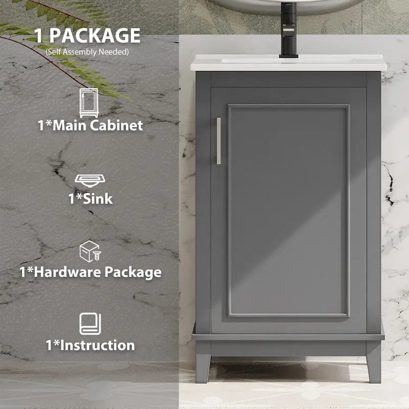 Meuble-lavabo moderne de 20 pouces pour petite salle de bain avec vasque en céramique
