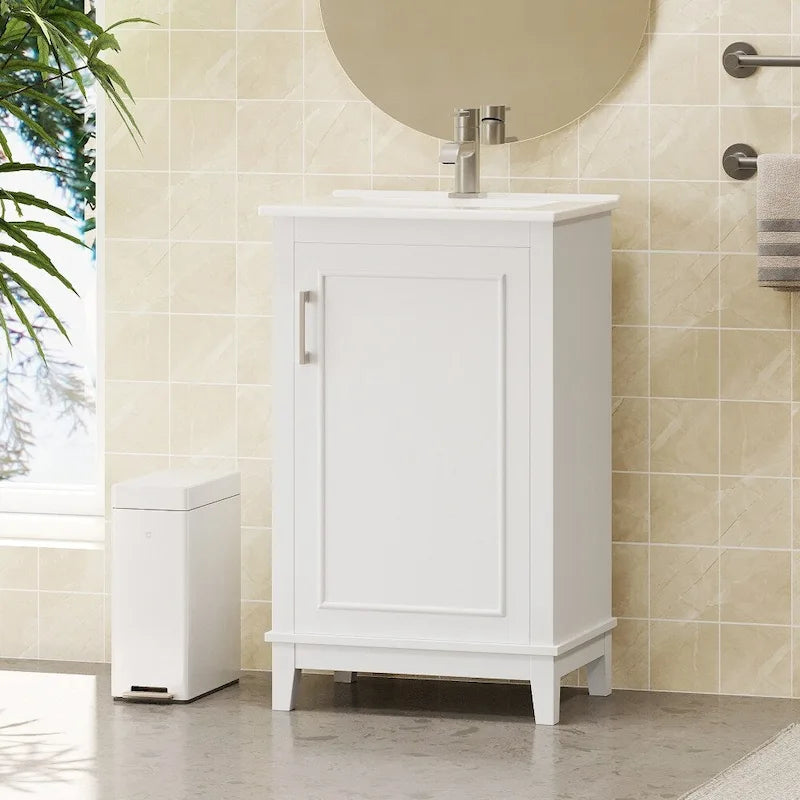 Meuble-lavabo moderne de 20 pouces pour petite salle de bain avec vasque en céramique
