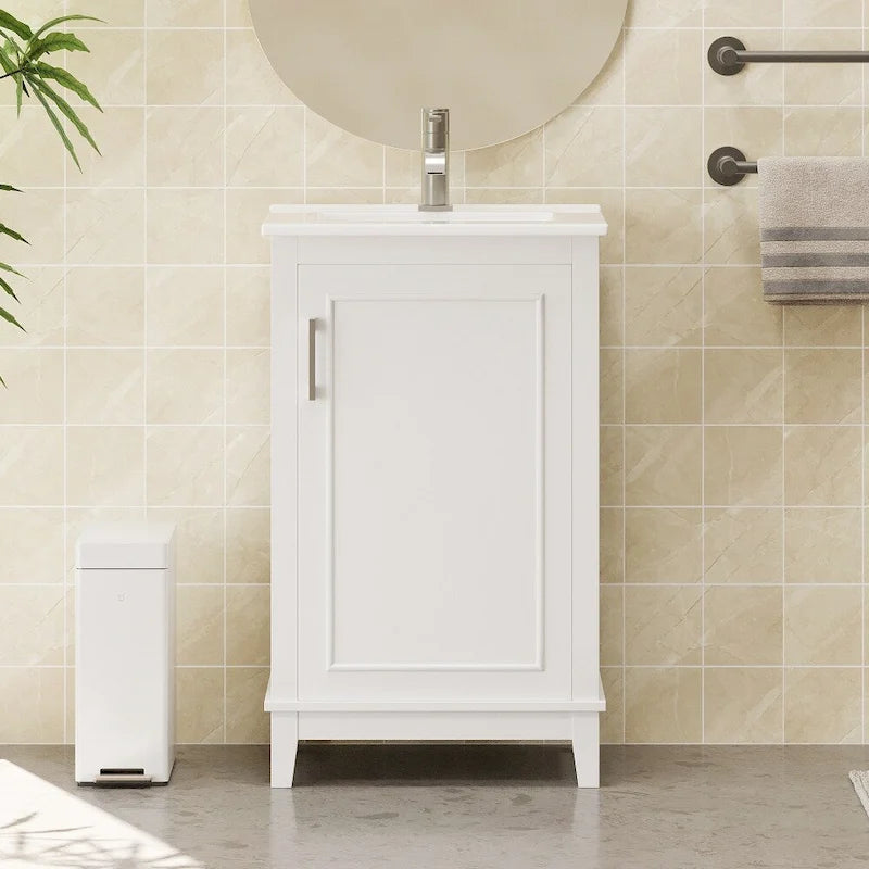 Meuble-lavabo moderne de 20 pouces pour petite salle de bain avec vasque en céramique