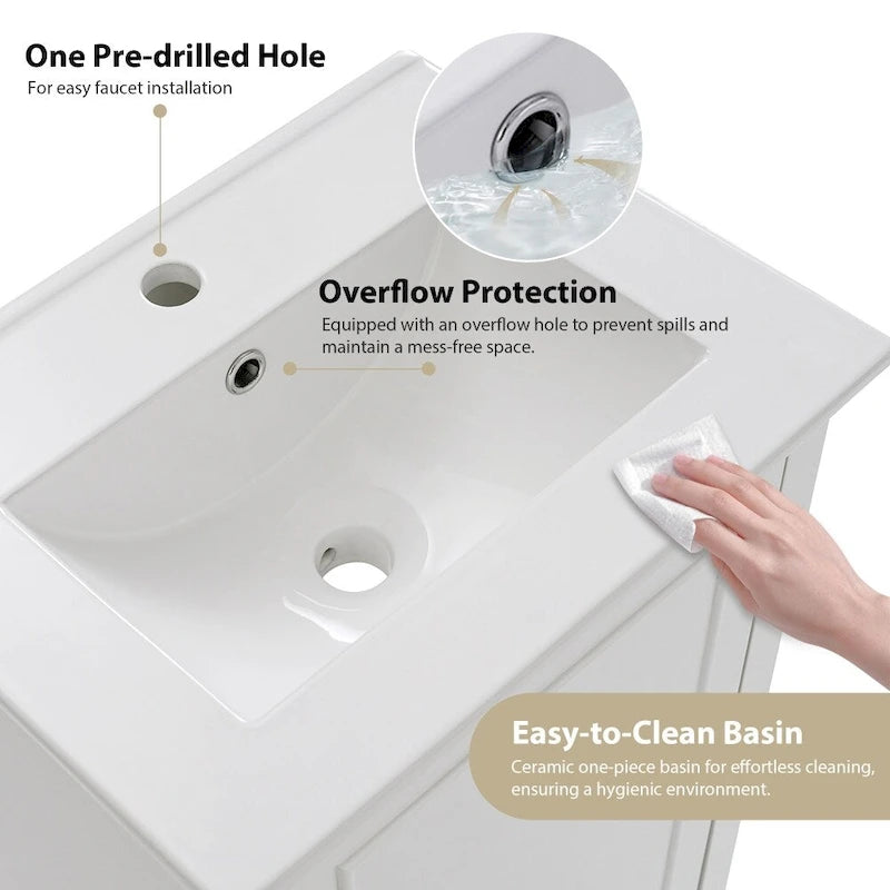 Meuble-lavabo moderne de 20 pouces pour petite salle de bain avec vasque en céramique