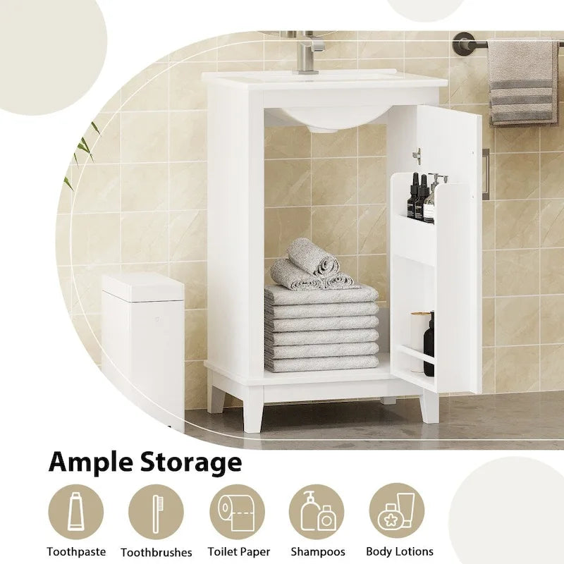 Meuble-lavabo moderne de 20 pouces pour petite salle de bain avec vasque en céramique
