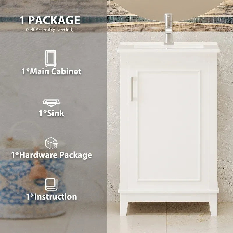 Meuble-lavabo moderne de 20 pouces pour petite salle de bain avec vasque en céramique
